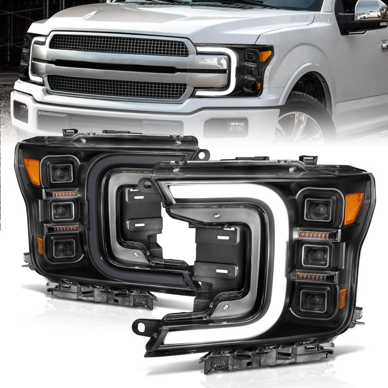 Anzo 18-20 Ford F-150 Full Led Projector Smoke Bar Style Headlights Black Amber 111520 111520 Photo - Primary