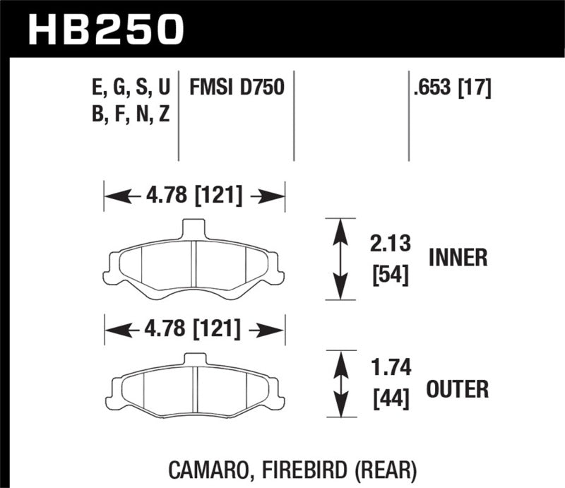 Hawk Ceramic Brake Pads Rear Chevrolet Camaro Base 1998-2002 HB250Z.653 Photo - Primary