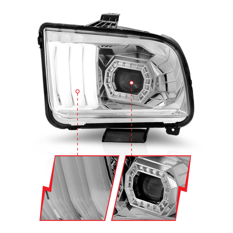 ANZO 05-09 Ford Mustang (w/Factory Halogen HL Only) Projector Headlights w/Light Bar Chrome Housing 121567 121567 User 2