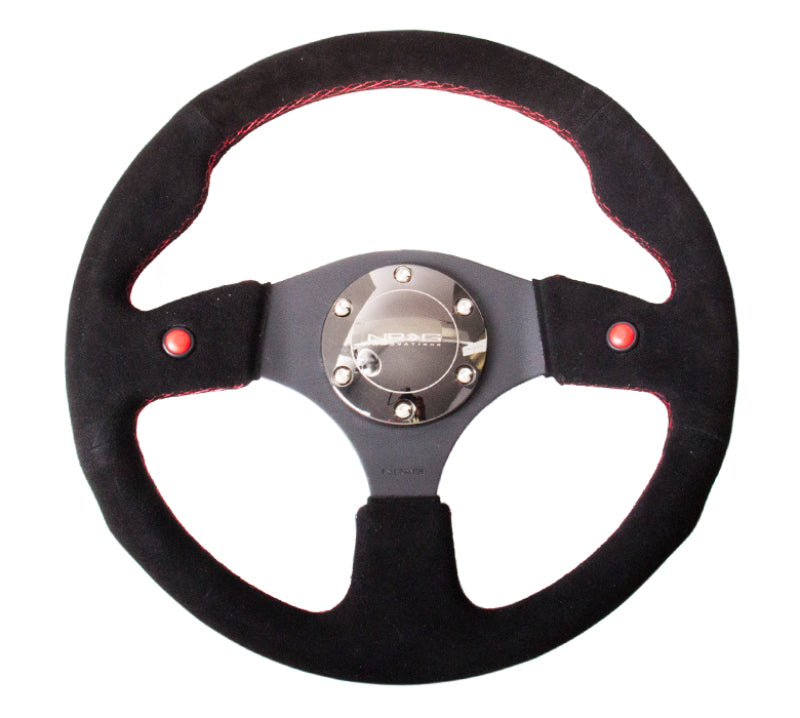 NRG Reinforced Steering Wheel (320mm) Blk Suede w/Dual Buttons RST-007S RST-007S Photo - Primary