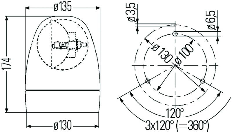 Hella Rotating Beacon H12V Yellow Mg12 2Rl 009506201 009506201 Technical Drawing