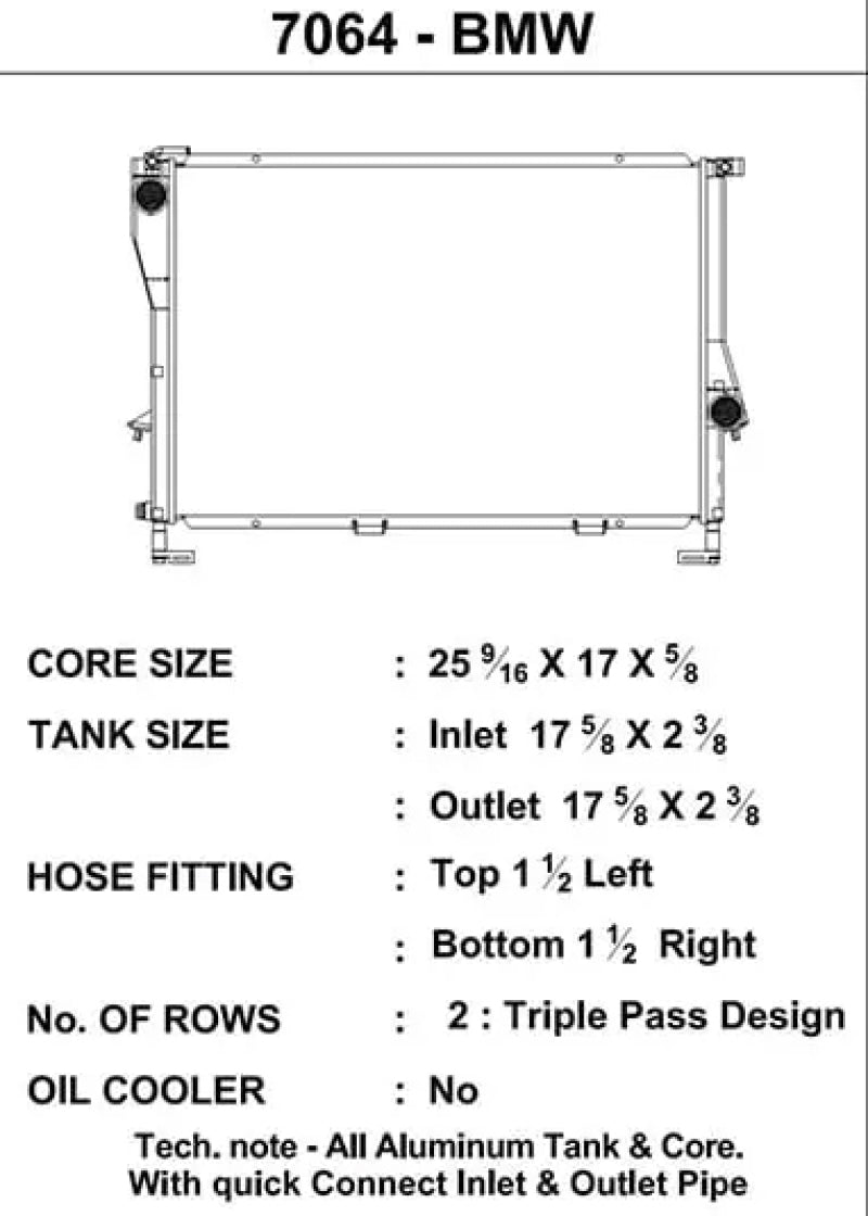 CSF 99-03 BMW M5 (E39) / 95-03 BMW 540i M/T Radiator (Fits Auto Trans w/Modified Drain Plug) 7064 7064 Technical Drawing