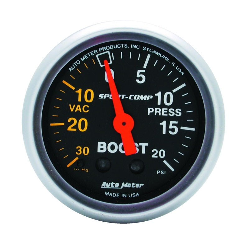 Autometer Sport Comp 2" Boost-Vac 30 In. Hg/ 20 PSI Mechanical Gauge 3301 Photo - Primary