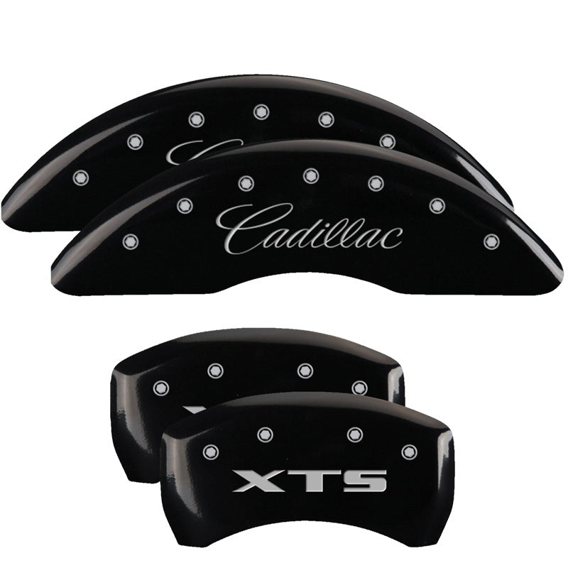 MGP 4 Caliper Covers Engraved Front Cadillac Engraved Rear XTS Black finish silver ch 35008SXTSBK 35008SXTSBK Photo - Primary