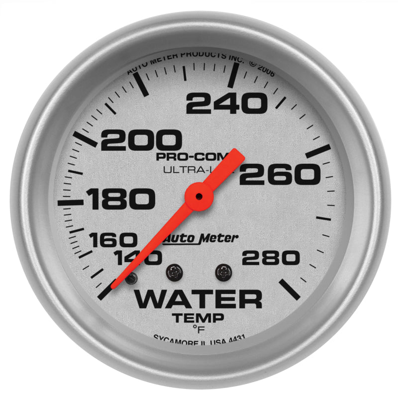 Autometer Ultra-Lite 66.7mm 140-280 Deg F Mechanical Water Temperature Gauge - White 4431 4431 Photo - Primary