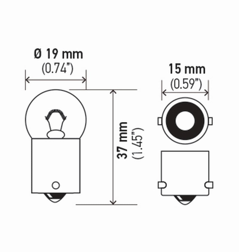 Hella Bulb 5007 12V 5W Ba15S B6 (2) 5007TB 5007TB Technical Drawing
