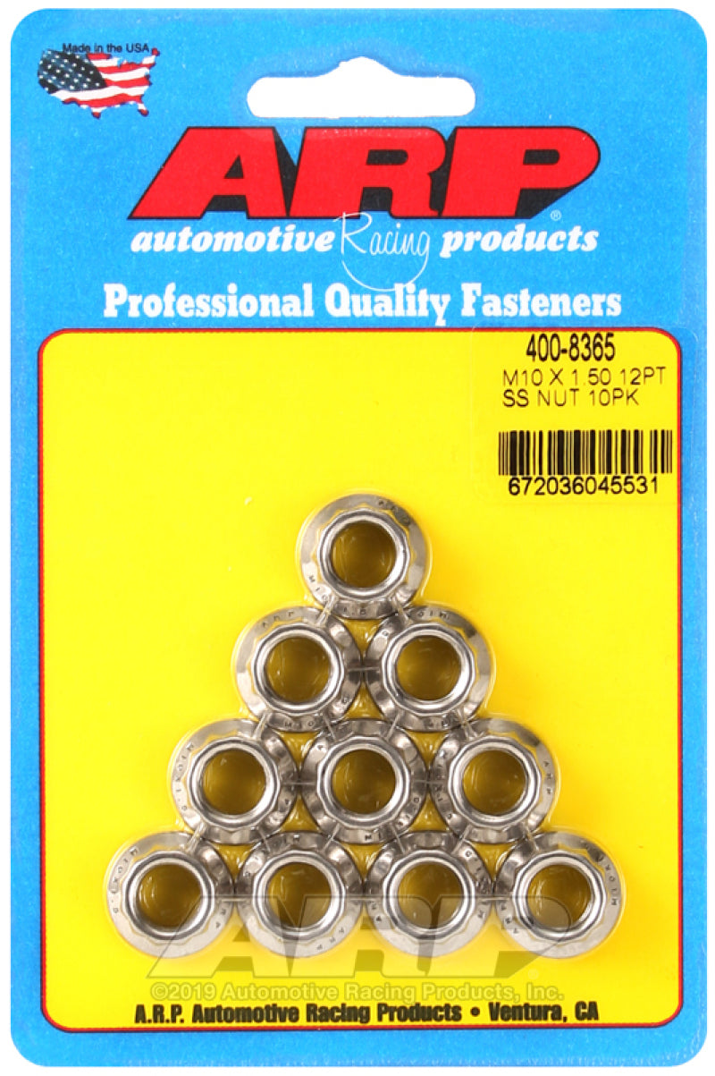 ARP M10 X 1.50 (M12 wr) SS 12pt nut kit 400-8365 Photo - Primary