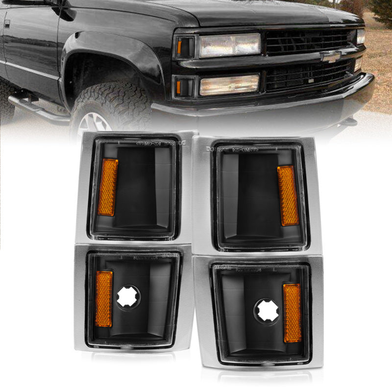 ANZO 1994-1998 Chevrolet Blazer Corner Lights Black Housing Clear Lens w/ Amber Reflector 521042 521042 Photo - Primary
