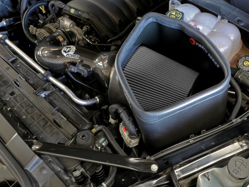 aFe 19-21 GM Trucks 5.3L/6.2L Track Series Carbon Fiber Cold Air Intake System W/ Pro Dry S Filters 57-10015D 57-10015D Photo - Mounted