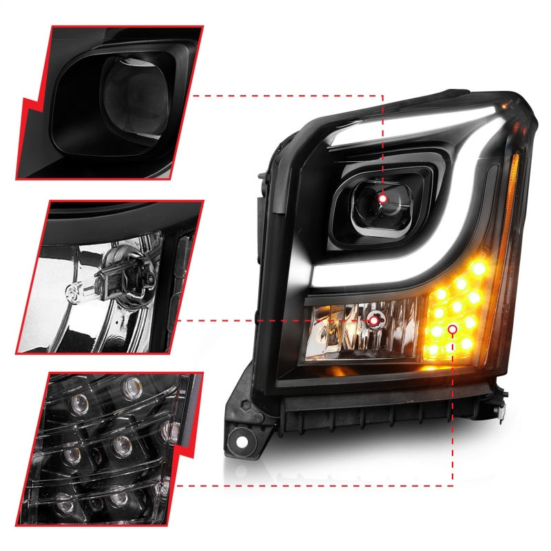 Anzo 15-17 GMC Yukon/Yukon XL Projector Headlights Black Housing/Clear Lens (w/ Light Bars) 111535 111535 Photo - Unmounted