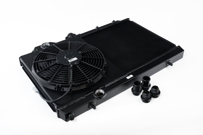 CSF 96-07 Mitsubishi Evo 4/5/6/7/8/9 Full-Slim Radiator w/12in Fan & Shroud/-16AN - Black 7075B 7075B Photo - Primary