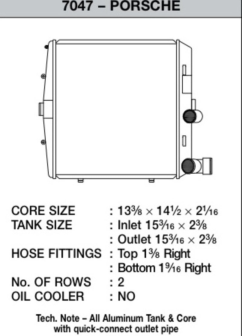 CSF 05-11 Porsche 911 Carrera/GT3 RS (997) Left Side Radiator 7047 7047 Technical Drawing