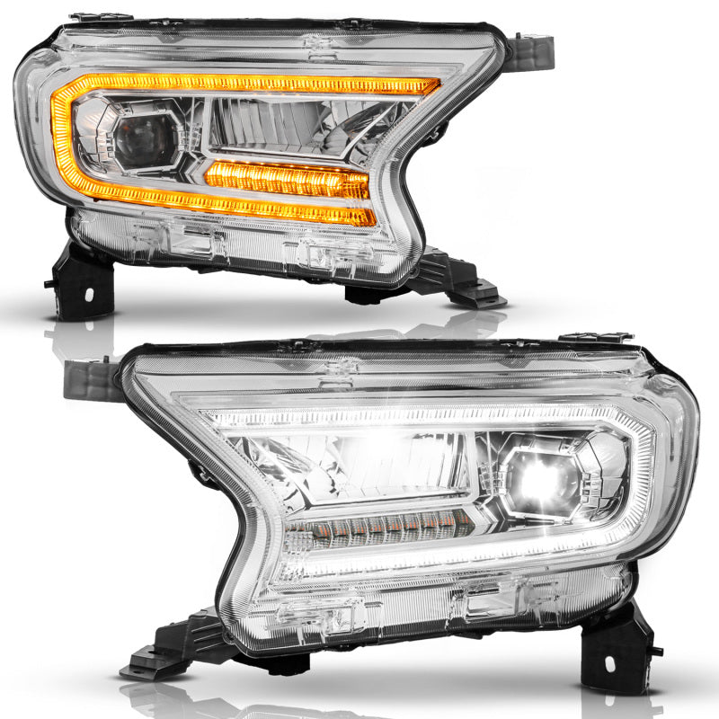 ANZO 19-23 Ford Ranger (Factory Halogen Models) Full LED Proj Headlights DRL/SeqSig Chrome - Pair 111633A 111633A User 1