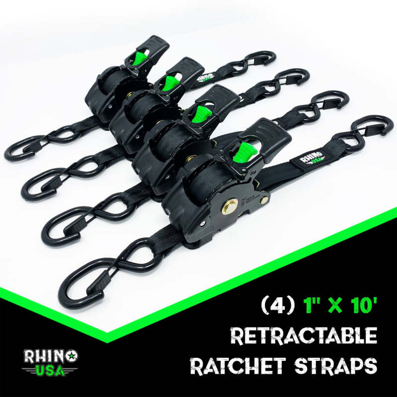 Rhino USA Retractable Ratchet Straps (4Pk 1Inx10Ft) (Gray) TD-RSRE1X10-GRY TD-RSRE1X10-GRY User 1