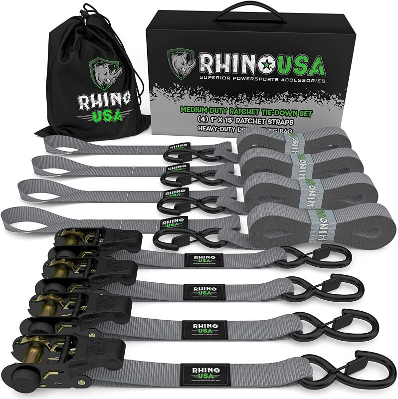 Rhino USA Medium Duty Ratchet Strap Tie-Down 4-Pack (Gray) RCHT-4PACK-GRY RCHT-4PACK-GRY Photo - Primary