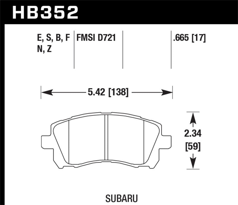 Hawk Ceramic Brake Pads Front Subaru Forester Base 1999-2002 HB352Z.665 Photo - Primary