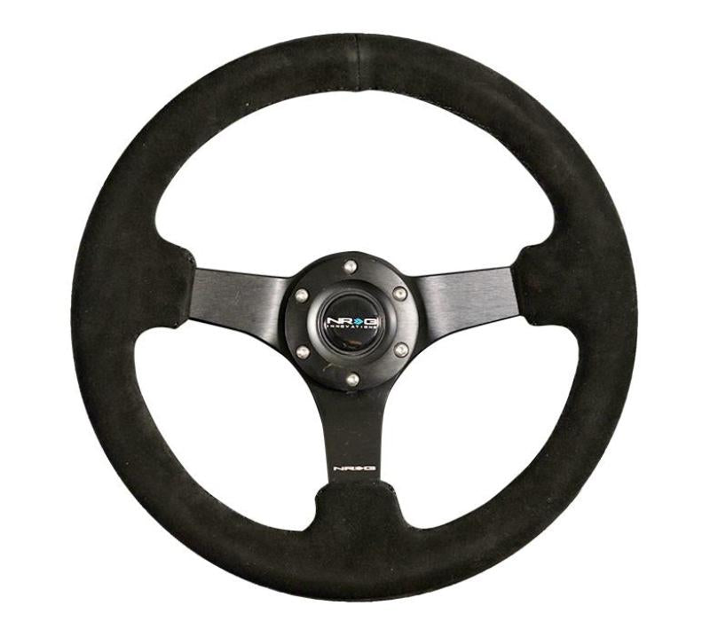 NRG Reinforced Steering Wheel (330mm / 3in Deep) Blk Suede w/Criss Cross Stitch w/Blk 3-Spoke Center RST-033BK-S RST-033BK-S User 1