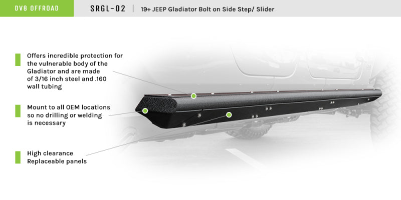 DV8 Offroad 2019+ Jeep Gladiator Side Step/Sliders SRGL-02 SRGL-02 Product Brochure - a specific brochure describing a Product