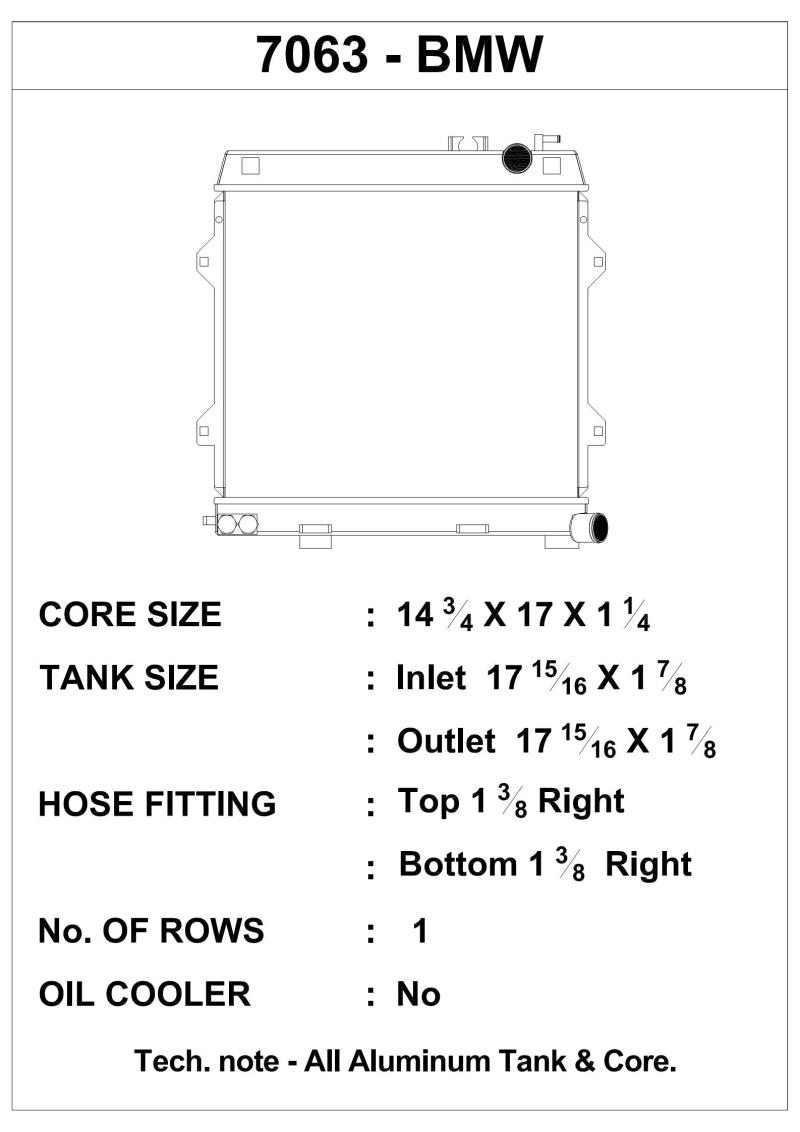 CSF 87-91 BMW M3 (E30) 2.7L Radiator 7063 7063 Technical Drawing