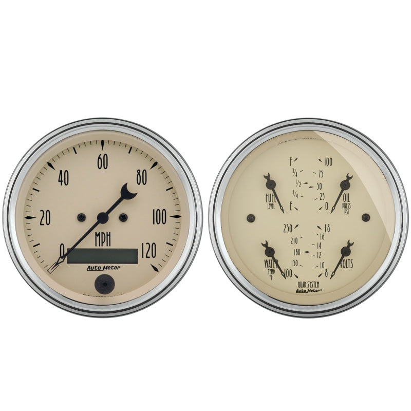 AutoMeter Gauge Kit 2 Pc. Quad & Speedometer 3-3/8in. Antique Beige 1800 1800 Photo - Primary