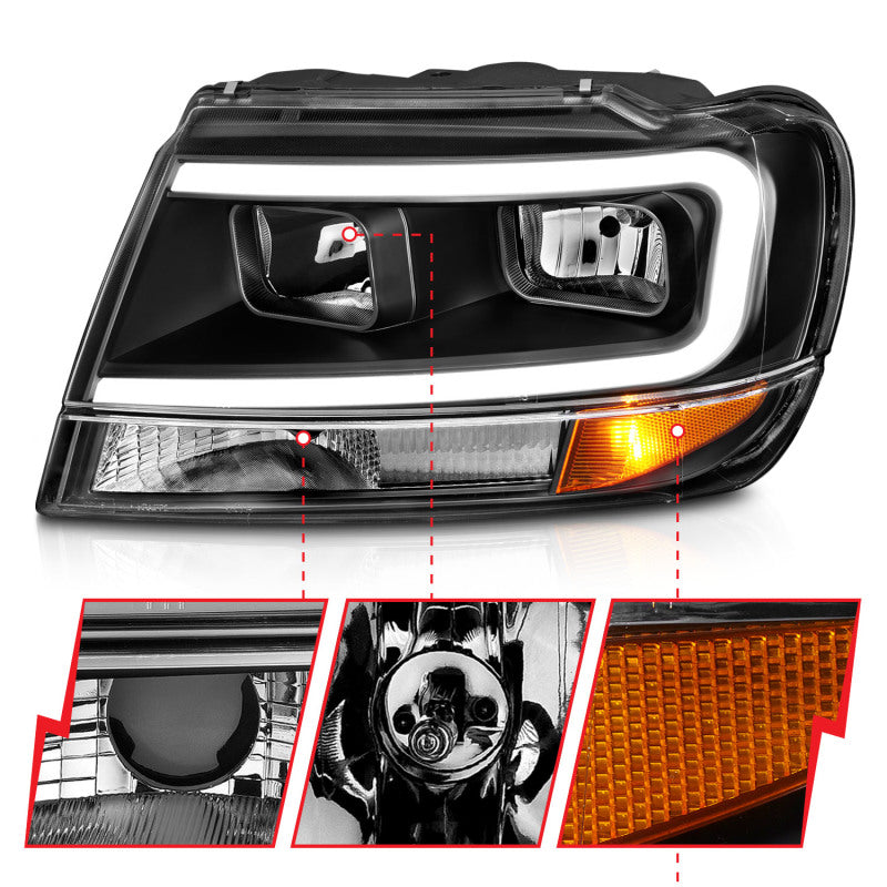 ANZO 99-04 Jeep Grand Cherokee Crystal Headlights - w/ Light Bar Black Housing 111537 111537 Photo - Unmounted