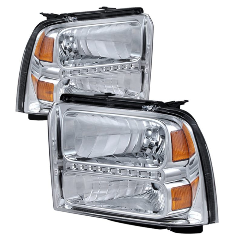 SPYDER Xtune Ford F250/350/450 Super Duty 05-07 Crystal Headlights w/ LED Chrome HD-JH-FS05-LED-C 9026973 9026973 Photo - Primary