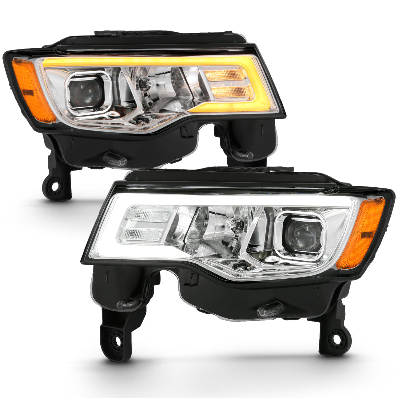 ANZO 2017-2018 Jeep Grand Cherokee Projector Headlights w/ Plank Style Switchback - Chrome w/ Amber 111419 111419 Photo - Unmounted