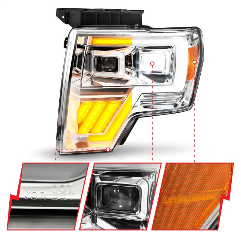 ANZO 09-14 Ford F-150 Full LED Proj Headlights w/Initiation Feature - Chrome 111607 111607 Photo - Unmounted