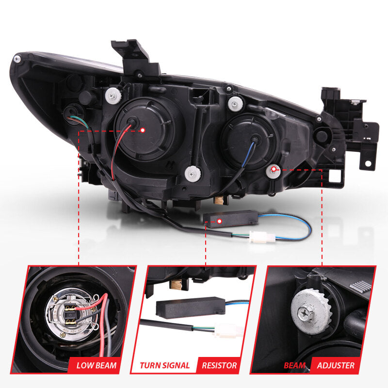 Anzo 2014-2015 Mazda 6 Projector Headlights w/ Plank Style Design Black 121516 Photo - Unmounted