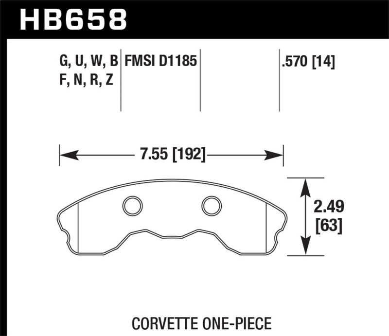 Hawk DTC-60 Corvette 1-pc (Front) Motorsports Brake Pad HB658G.570 Photo - Primary