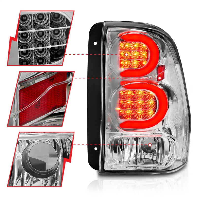 ANZO 2002-2009 Chevrolet Trailblazer LED Tail Lights w/ Light Bar Chrome Housing Clear Lens 311373 311373 Photo - Unmounted