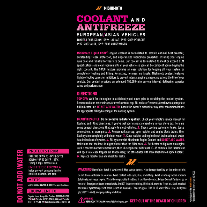 Mishimoto Liquid Chill EG Coolant, European/Asian Vehicles, Pink/Red MMRA-LC-EG-PK MMRA-LC-EG-PK User 1