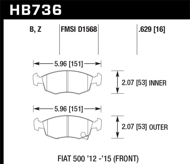 Hawk Performance Hawk 14-16 Fiat 500 c Front ER-1 Brake Pads HB736D.629 HB736D.629 Photo - Primary