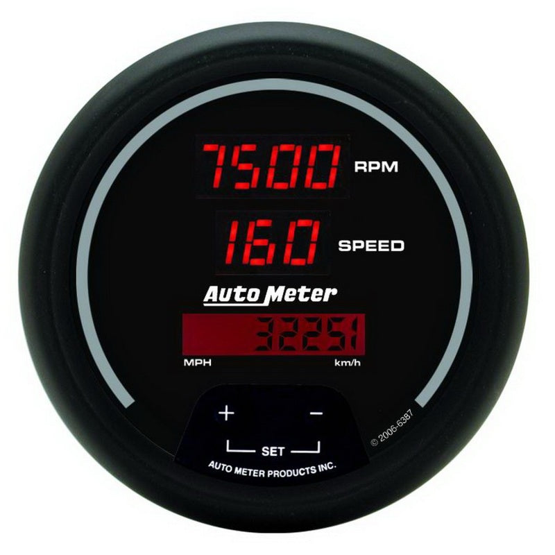 Autometer Gauge, Tach/Speedo, 3 3/8", 260Mph / 260 Km/H / 10K Rpm, Elec. Program 6387 Photo - Primary