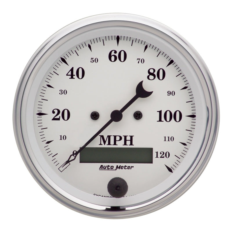 AutoMeter Gauge Speedo. 3-3/8in. 120MPH Elec. Prog. W/ Lcd Odo Old Tyme White 1680 1680 Photo - Primary