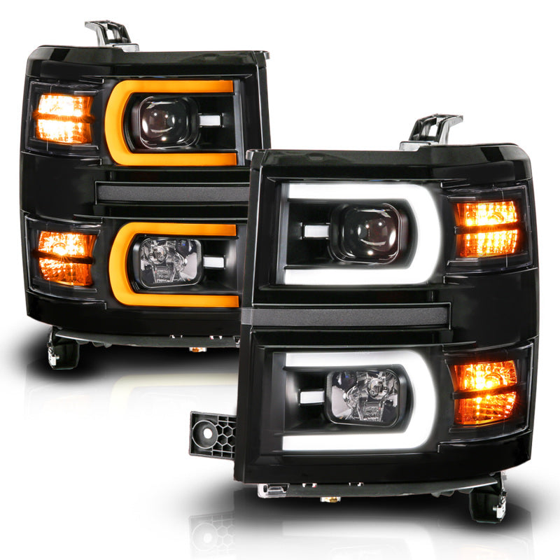 ANZO 14-15 Chevy Silverado 1500 Black Dual Switchback+Sequential LED Tube Sq. Projector Headlights 111617 111617 Photo - Unmounted