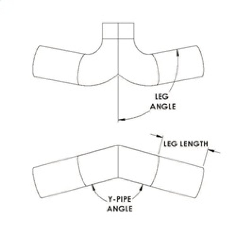 Spectre Universal Tube Y-Pipe 4in. OD / 180 Degree Y-Angle / 90 Degree Leg Angle (6in. Legs) 97998 97998 Technical Drawing