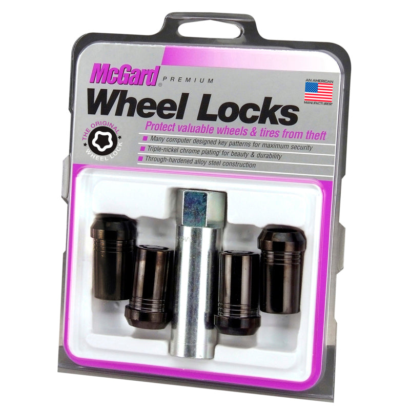 McGard Wheel Lock Nut Set - 4pk. (Tuner / Cone Seat) 1/2-20 / 13/16 Hex / 1.60in. Length - Black 25340 25340 Photo - in package