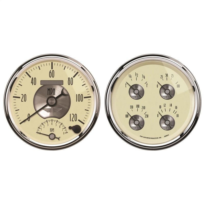 AutoMeter Gauge Kit 2 Pc. Quad & Tach/Speedo 5in. Prestige Antq. Ivory 2004 2004 Photo - Primary