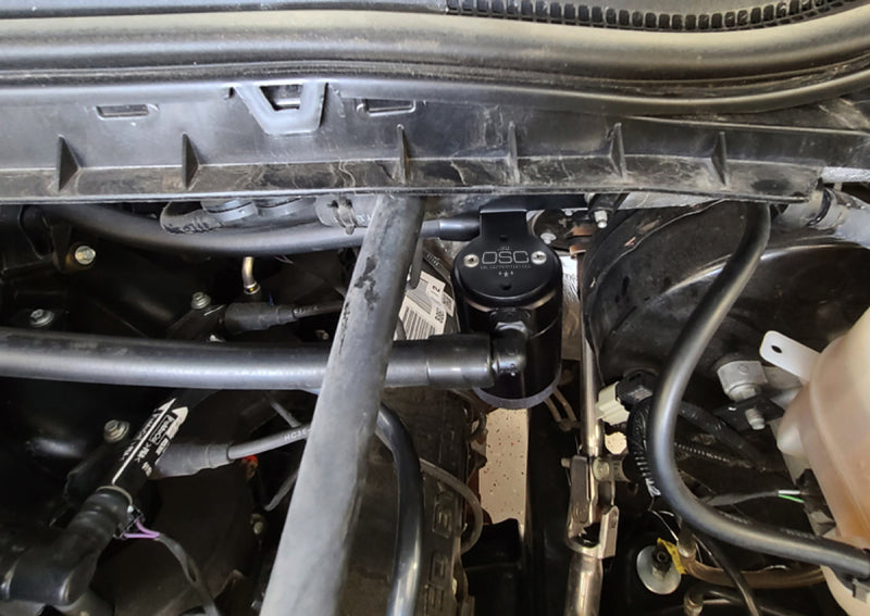 J&L J&L 17-22 Ford F-250 6.2L/7.3L Passenger Side Oil Separator 3.0 - Black Anodized 3042P-B 3042P-B Photo - Mounted