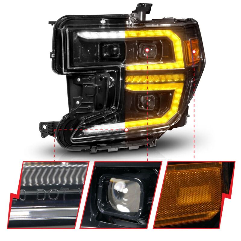 ANZO 19-21 GMC Sierra 1500 LED Projector Headlight w/Switchback+Sequential - Black 111600 111600 Photo - Unmounted