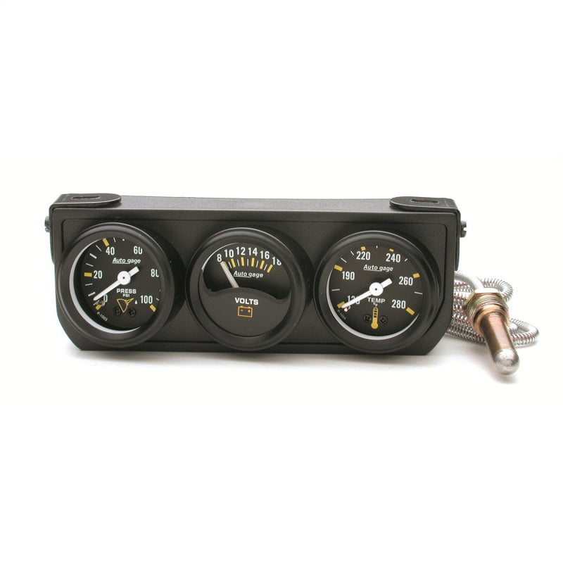 Autometer Gauge Console, Oilp/Wtmp/Volt, 1.5", 100 Psi/280 °F/18V, Mech Blk Dial 2396 Photo - Primary