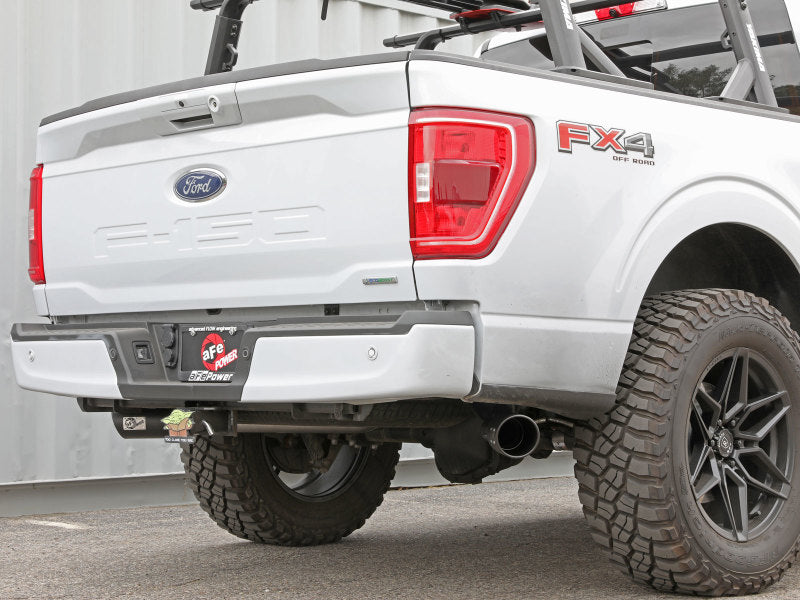 aFe Gemini XV 3in 304 SS Cat-Back Exhaust 2021 Ford F-150 V6 2.7L/3.5L (tt)/V8 5.0L w/ CO Black Tips 49-33129-B 49-33129-B Photo - Mounted