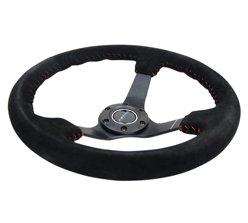 NRG Reinforced Steering Wheel (350mm / 3in. Deep) Blk Suede/Red BBall Stitch w/5mm Matte Blk Spokes RST-036MB-S-RD RST-036MB-S-RD Photo - Primary