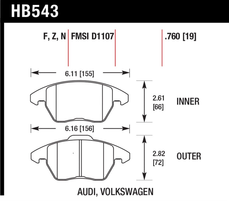 Hawk Performance Hawk 06-11 Audi A3 2.0L Base Front ER-1 Brake Pads HB543D.760 HB543D.760 Photo - Primary