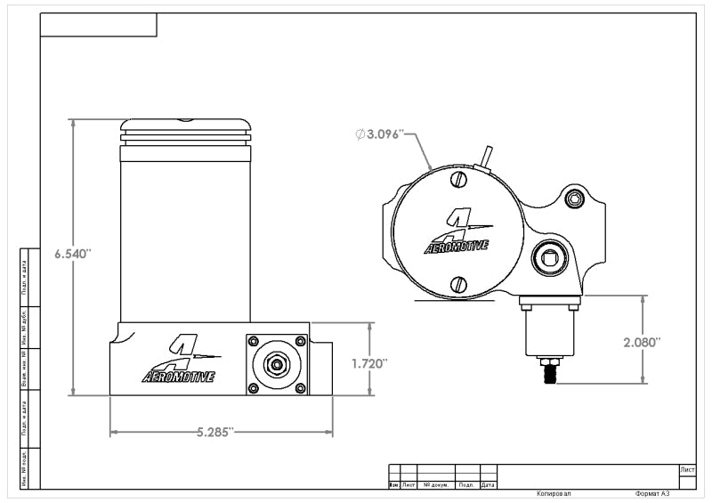 Aeromotive A2000 Carbureted Fuel Pump 11202 Technical Drawing
