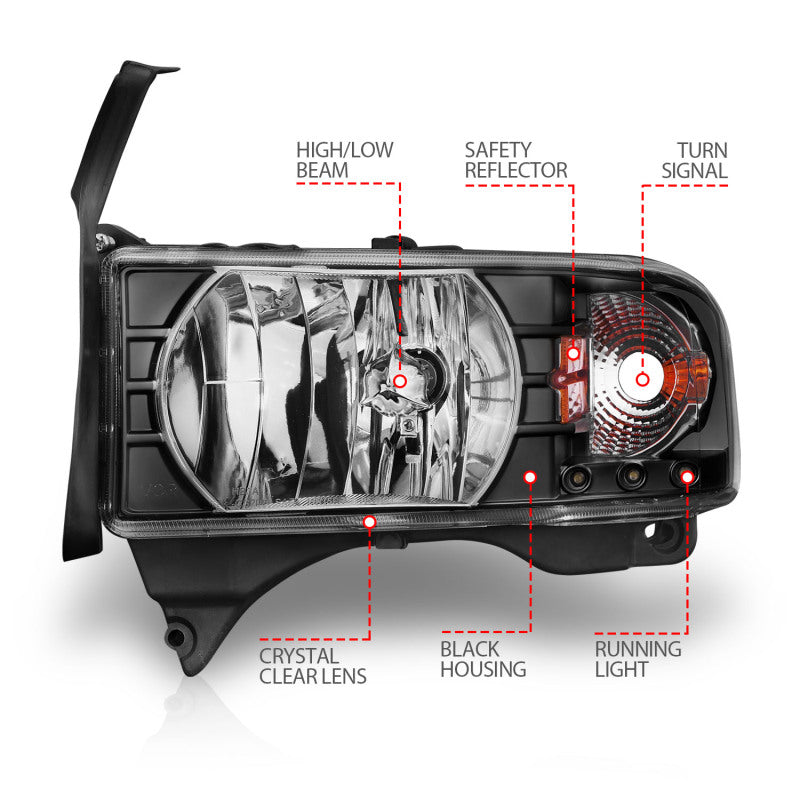 Anzo 1994-2001 Dodge Ram Crystal Headlights Black w/ LED 111205 Photo - Unmounted