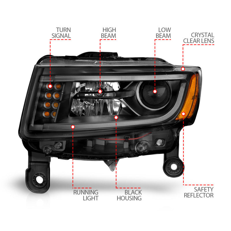 Anzo 2014-2015 Jeep Grand Cherokee Projector Headlights w/ Plank Style Desi 111329 Photo - Unmounted