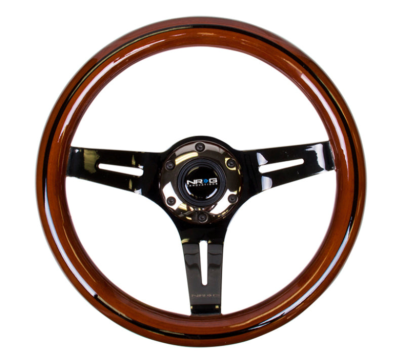 NRG Classic Wood Grain Steering Wheel (310mm) Dark Wood & Black Line Inlay w/Blk Chrome 3-Spoke Ctr. ST-310BRB-BK ST-310BRB-BK Photo - Primary