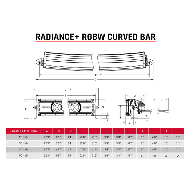 Rigid Industries Radiance+ Curved 20in. RGBW Light Bar 320053